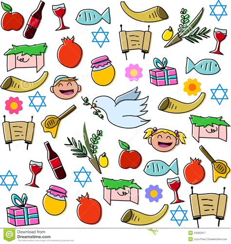 Rosh Hashanah Holidays Symbols Pack Stock Vector Illustration Of