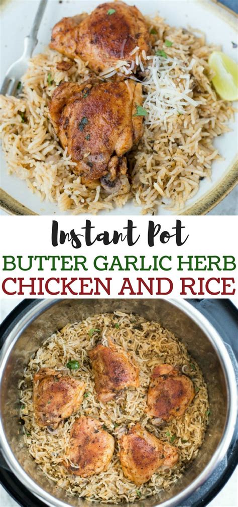 Add the olive oil and butter. INSTANT POT GARLIC HERB CHICKEN AND RICE