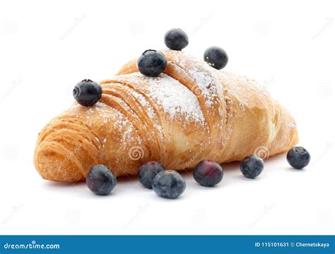 Tasty Croissant With Berries And Sugar Powder Stock Image Image Of