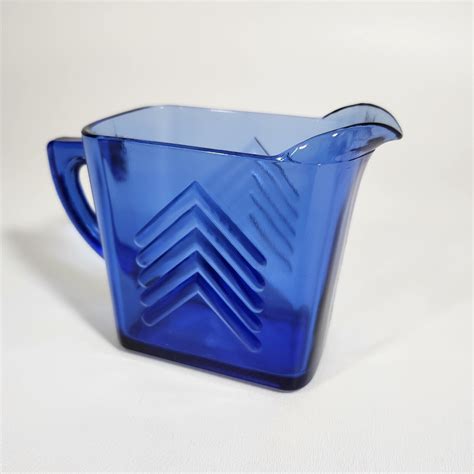 Hazel Atlas Cobalt Blue Chevron Glass Art Deco Depression Glass Creamer