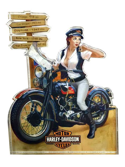 Harley Davidson Crossroads Pin Up Lady Magnet Hard Sided 4 X 3 Inches
