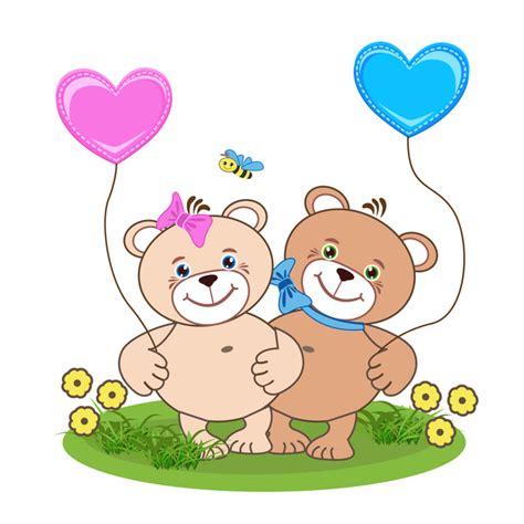 Cartoon Cute Teddy Bear With Heart Vector Material 03