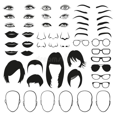 Woman Face Parts Eye Glasses Lips And Hair Vector Female Portrait