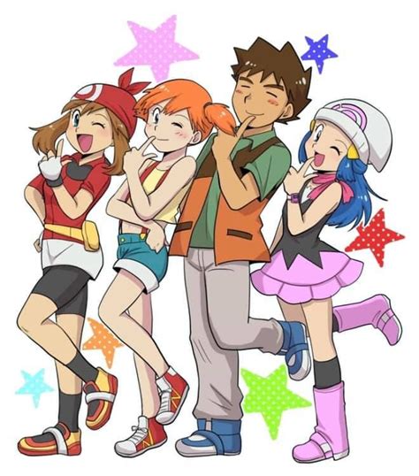 The Girls And Brock Brock Pokemon Pokémon Heroes Pokemon Characters
