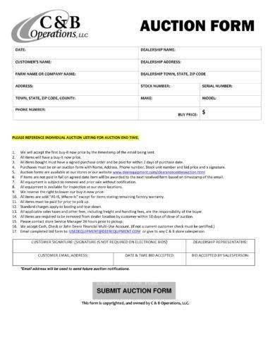 Auction Bid Form 11 Examples Format Pdf Examples