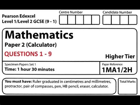 *these papers and revision checklists are based on the topics that either haven't appeared or usually have a higher profile. Revise Edexcel GCSE Maths Higher Paper 2 Set 1 Questions 1 ...
