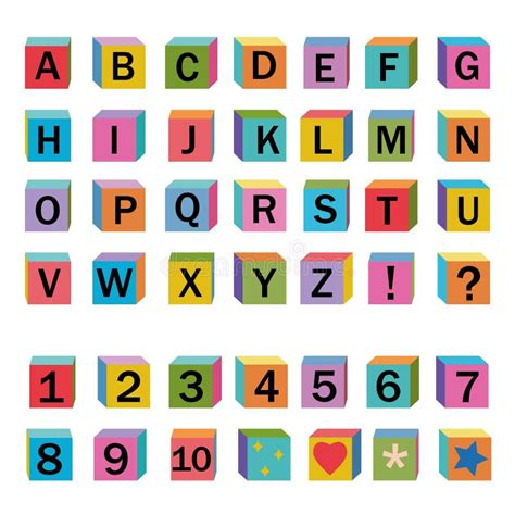 Alphabet And Numbers Made Of Wooden Cubes Color Vector Illustration