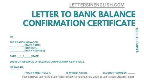 Bank Balance Confirmation Letter Bank Balance Confirmation Request