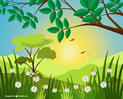 Ilustración De Paisaje Soleado Vector Gratis