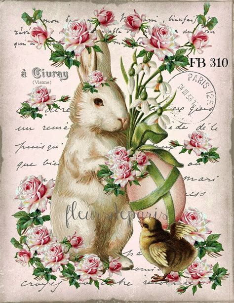 ~ Shabby Chic Vintage Easter Bunny Roses 1 Print O In 2020 With Images