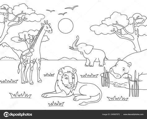 Children Drawing Animals Of Africa Mainland Mammals Zoo Vector