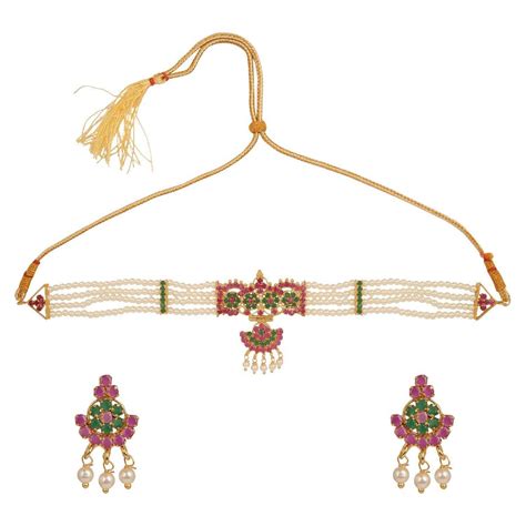 Efulgenz Indian Traditional K Gold Tone Plated Ruby Pearl Beaded