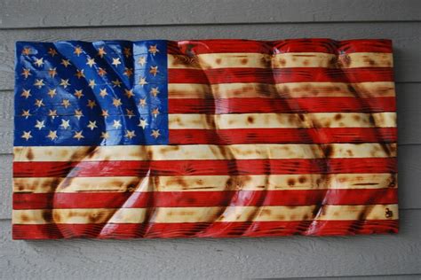 Waving Wood American Flag Hand Carved Fourth Of July Etsy