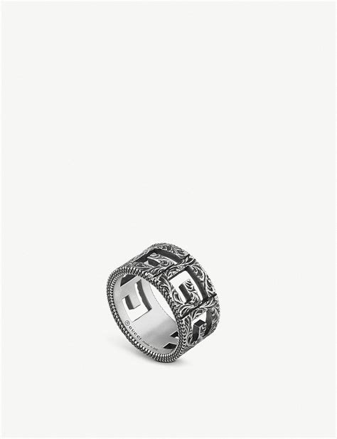 Gucci Engraved Burnished Sterling Silver Ring In Metallic For Men Lyst