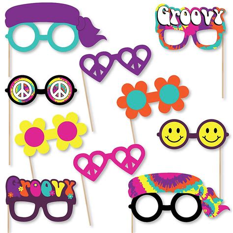 60s Hippie Glasses Paper Card Stock 1960s Groovy Party Photo Booth