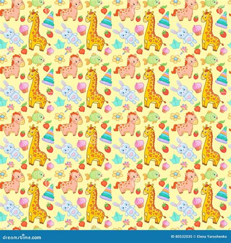 Toys Seamless Pattern For Kids Isolate On White Background Cartoon