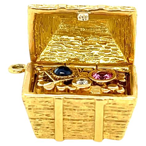 Vintage Tiffany and Co. 18 Karat Gold Treasure Chest Charm with Gems at