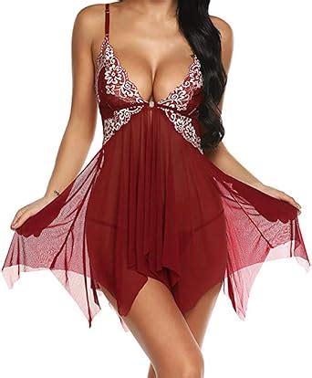 Lingerie For Women Lace Babydoll Halter Chemise V Neck Nightgown Sexy