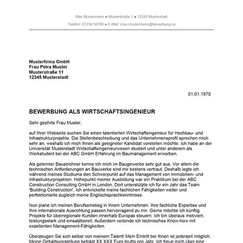 Bewerbung als Wirtschaftsingenieur ...