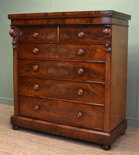 Large Victorian Figured Mahogany Antique Scottish Chest Of Drawers