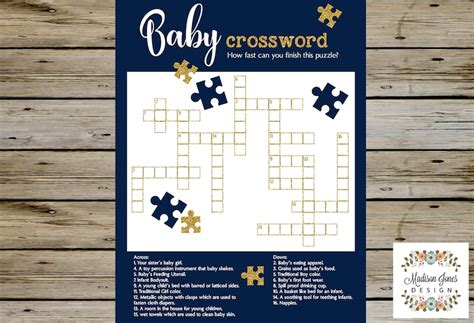 Baby Crossword Puzzle Baby Shower Crossword Puzzle Baby Etsy