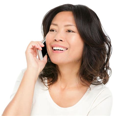 Asian Mature Woman Talking On Mobile Phone Middle Aged Asian Woman On Smartphon Aff