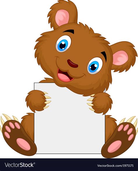 Cute Brown Bear Cartoon Holding Blank Sign Vector Image