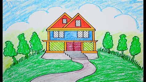 How to draw Scenery, scenery of house, draw for beginners ... Painting online is easy because you don't need paint or paper, and clear your screen with a mouse click.