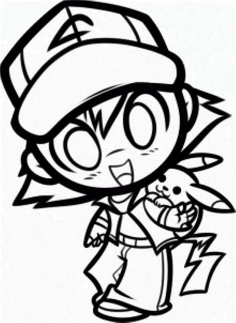 Pikachu Ash And Pikachu In Chibi Style Coloring Page