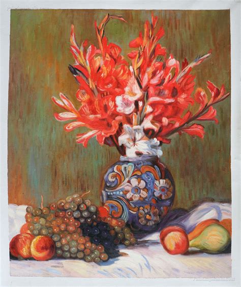 Still Life - Flowers and Fruit - Pierre-Auguste Renoir Paintings