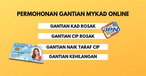 Kini anda tak perlu bersesak di jpn lagi memandangkan sistem gantian mykad telah mula beroperasi bagi mykad yang telah siap boleh diambil di kaunter yang telah dipilih semasa proses permohonan dibuat. Gantian MyKad Online JPN (Hilang Kad Pengenalan / Cip Rosak)