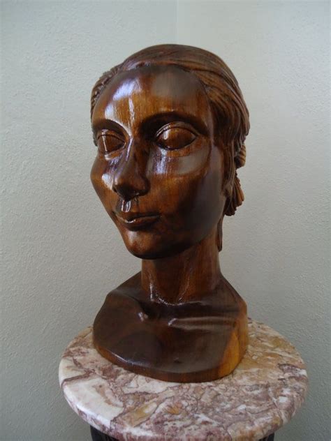 Really Unique Hand Carved Black Walnut Wood Bust Complete And In The
