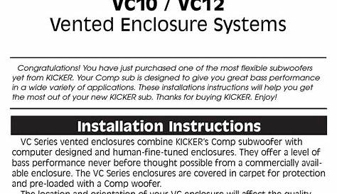 KICKER VC10 INSTALLATION INSTRUCTIONS Pdf Download | ManualsLib