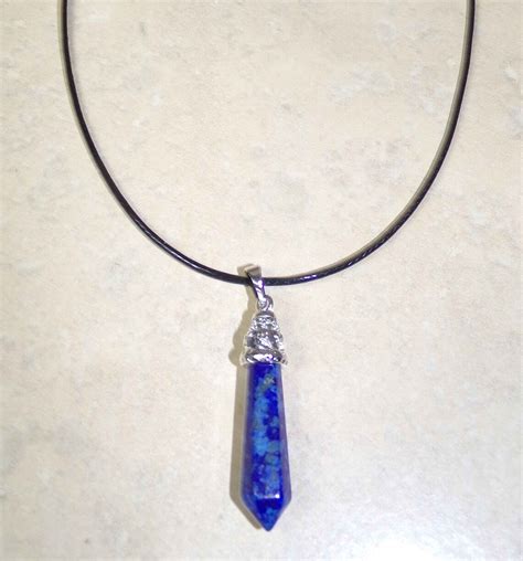 Blue Gemstone Necklace With Leather Cord Etsy