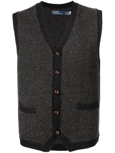 Polo Ralph Lauren Herringbone Knit Sleeveless Vest In Black ModeSens