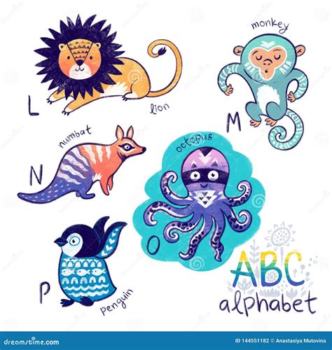 Cute Zoo Alphabet Drawing In A Chalk Style Hand Drawn Illustration