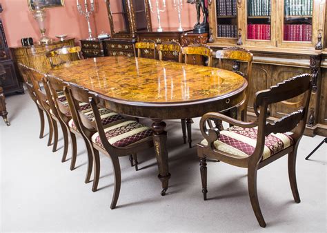 Stunning Burr Walnut Marquetry Dining Table 10 Chairs