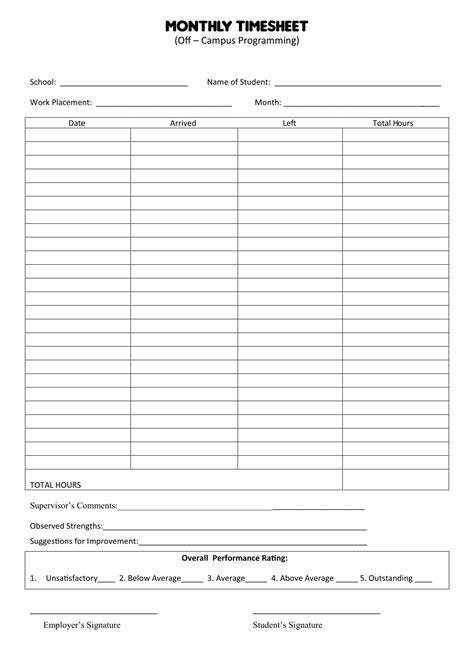 10 Best Printable Monthly Time Sheets Pdf For Free At Printablee