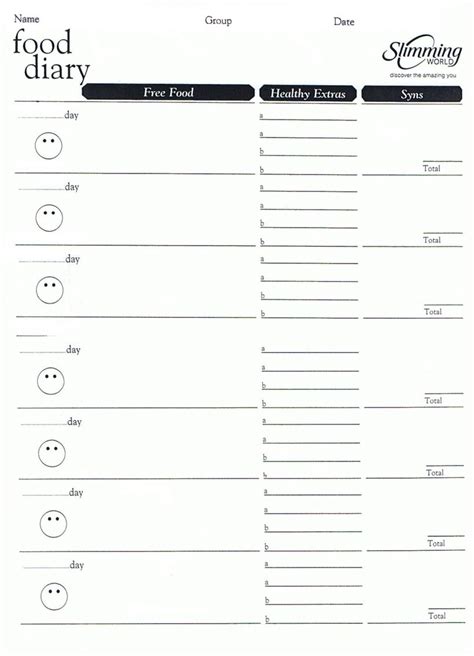 Record each day separately on the pages provided. Slimming world food diary template | Slimming world ...