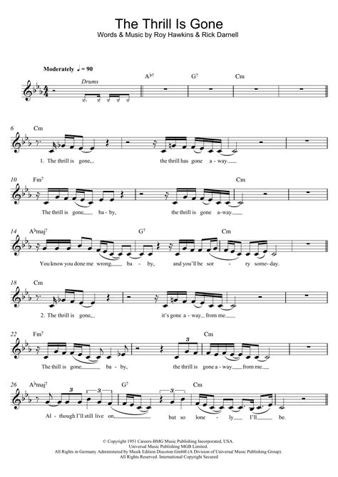 The song was first recorded by hawkins and became a minor hit for the musician. The Thrill Is Gone Sheet Music | B.B. King | Lead Sheet ...