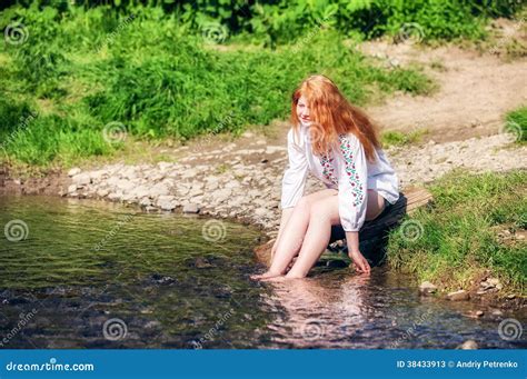 Rural Red Haired Girl On The River Stock Image Image Of Natural