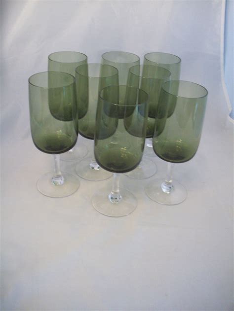 Vintage Green Footed Stemware Drinking Water Glasses Set Etsy