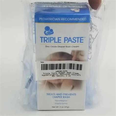 Triple Paste Diaper Rash Cream Hypoallergenic Medicated Ointment 2 Oz