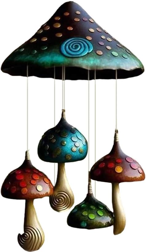 Mushroom Wind Chime Garden Resin Outdoor Mushrooms Wind Chimes Windchimes Decorative Colorful