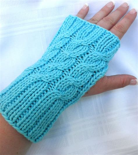 Knitting Pattern For Easy Three Cable Hand Warmers Fingerless Gloves