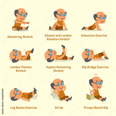 Cartoon Set Of Old Man Doing Warm Up And Exercises Stock Vector Adobe