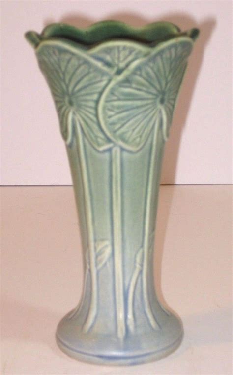 Vintage Weller Pottery Lily Pad Vase Soft Blue Green Color Pottery