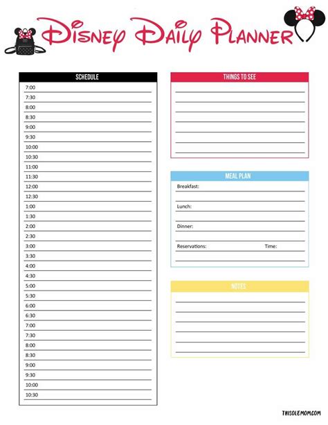 Free Printable Disney Itinerary Example Calendar Printable