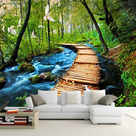 But the finishing and installation can make a huge difference in how the scenery wallpaper looks like finally on the wall. Custom 3D Photo Wallpaper Forest Nature Scenery Large Wall ...