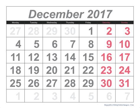 December 2017 Calendar Printable Template Good And Meaningful